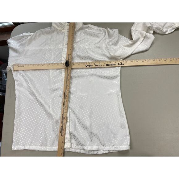 Vintage Helen Fabrikant Blouse Womens 12 White Satin Polka Dot Button Up Top - Picture 8 of 12